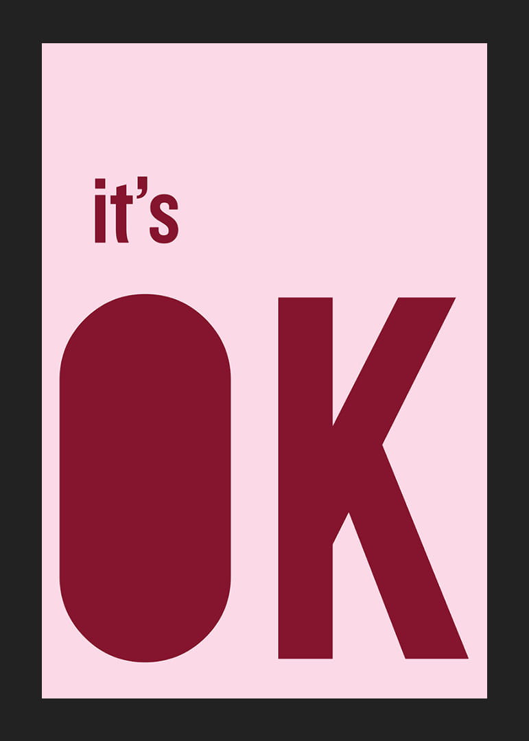 Lyserød og rød plakat med et beroligende budskab.-12