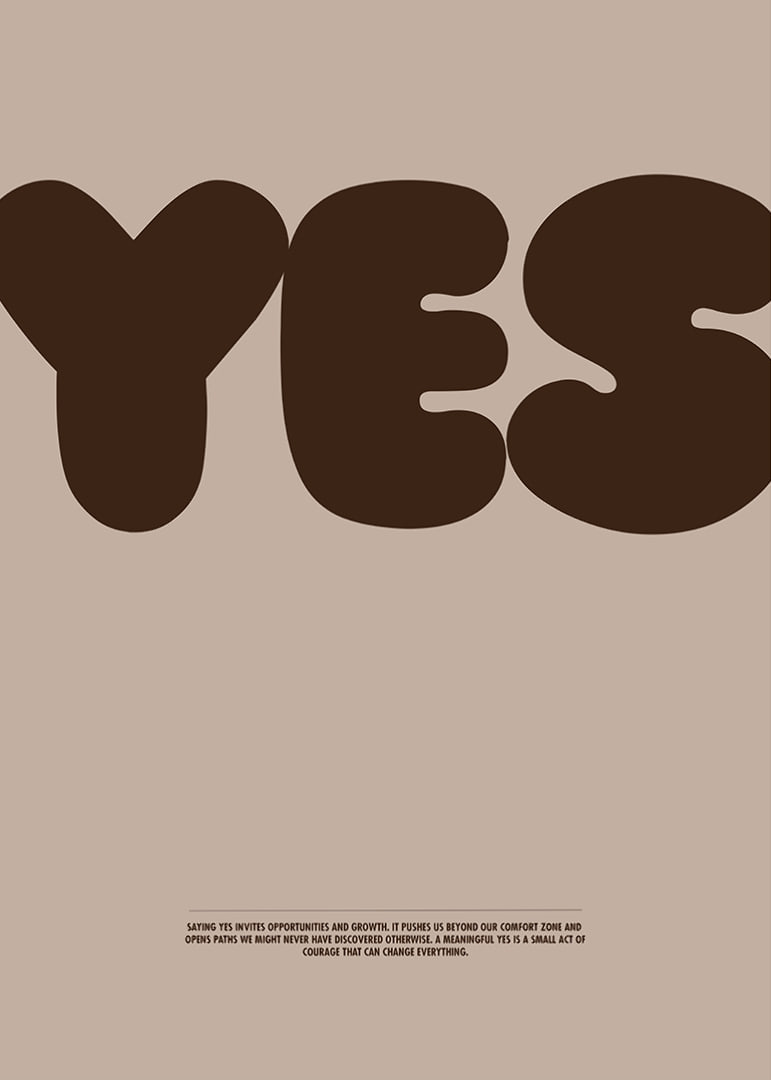 Big "YES" on stylish posters in earthy tones.-12