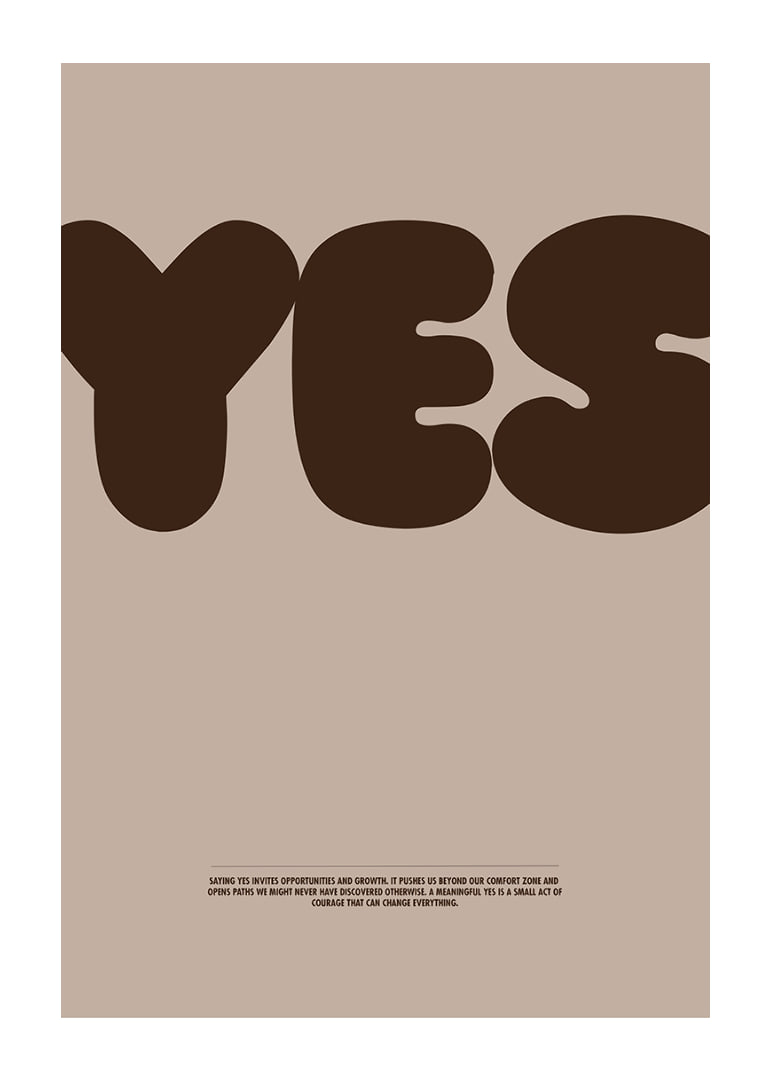 Big "YES" on stylish posters in earthy tones.-12