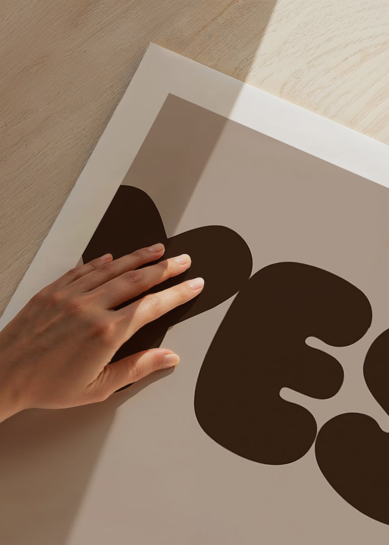 Big "YES" on stylish posters in earthy tones.-12