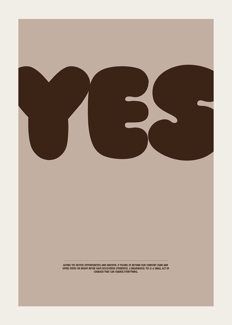 Big "YES" on stylish posters in earthy tones.-12