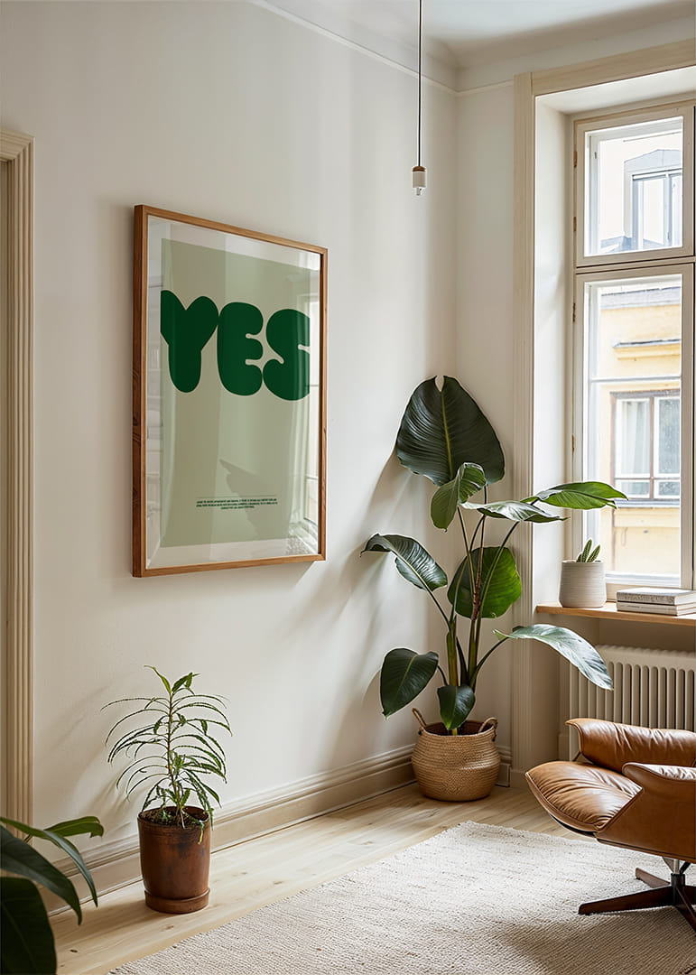 Um "SIM" impactante num tom verde profundo transmite esperança e confiança.-12