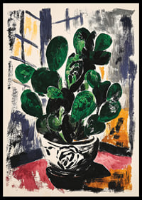Cactus in an artistic setting with bold brushstrokes.-0