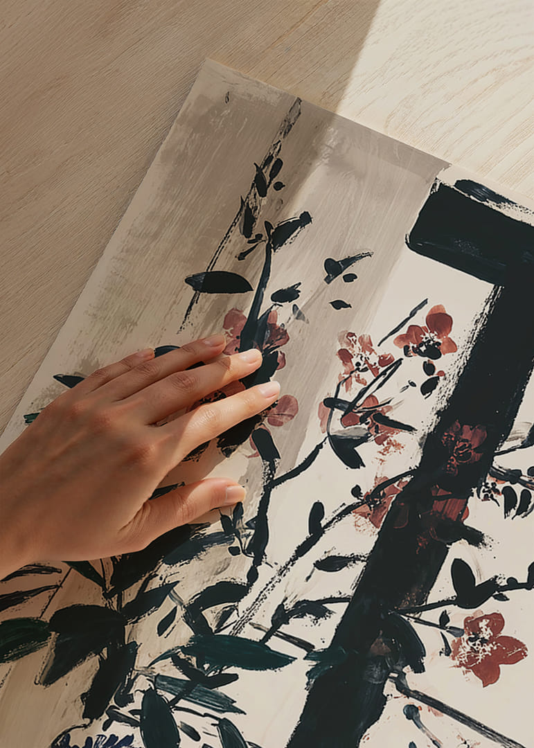 Zarte Blumen vor einem Fenster schaffen Ruhe und Charme.-12