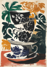 Kleurrijke theekopjes met bloemmotieven voor een levendige sfeer.-1