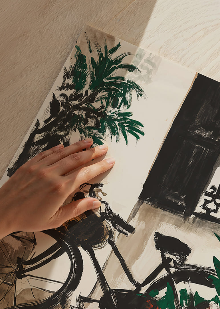 Das Fahrrad steht in einer malerischen Gartenanlage.-12