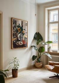 Zonnige zonnebloemen in een elegante vaas creëren artistieke schoonheid.-2