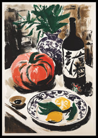 Kleurrijk fruit en een wijnfles zorgen voor een rustieke charme.-0