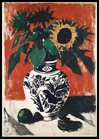 Sun-filled flower bouquet against a bold red background.-0