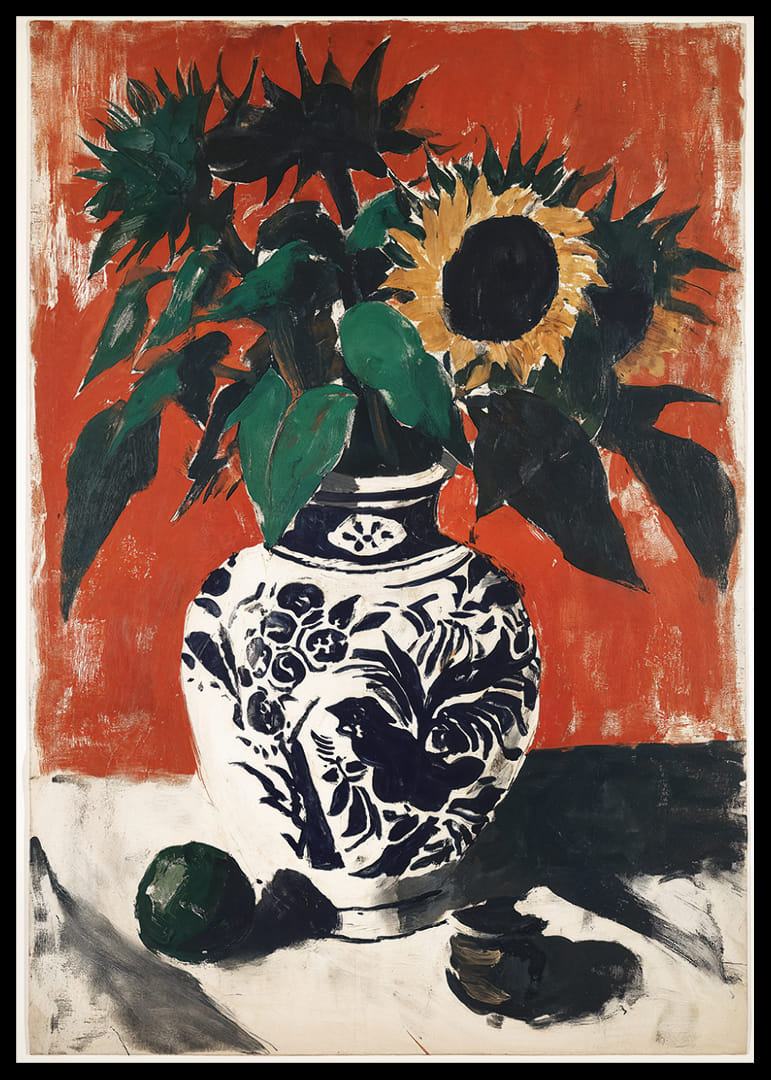 Sonnendurchfluteter Blumenstrauß vor kräftig rotem Hintergrund.-12