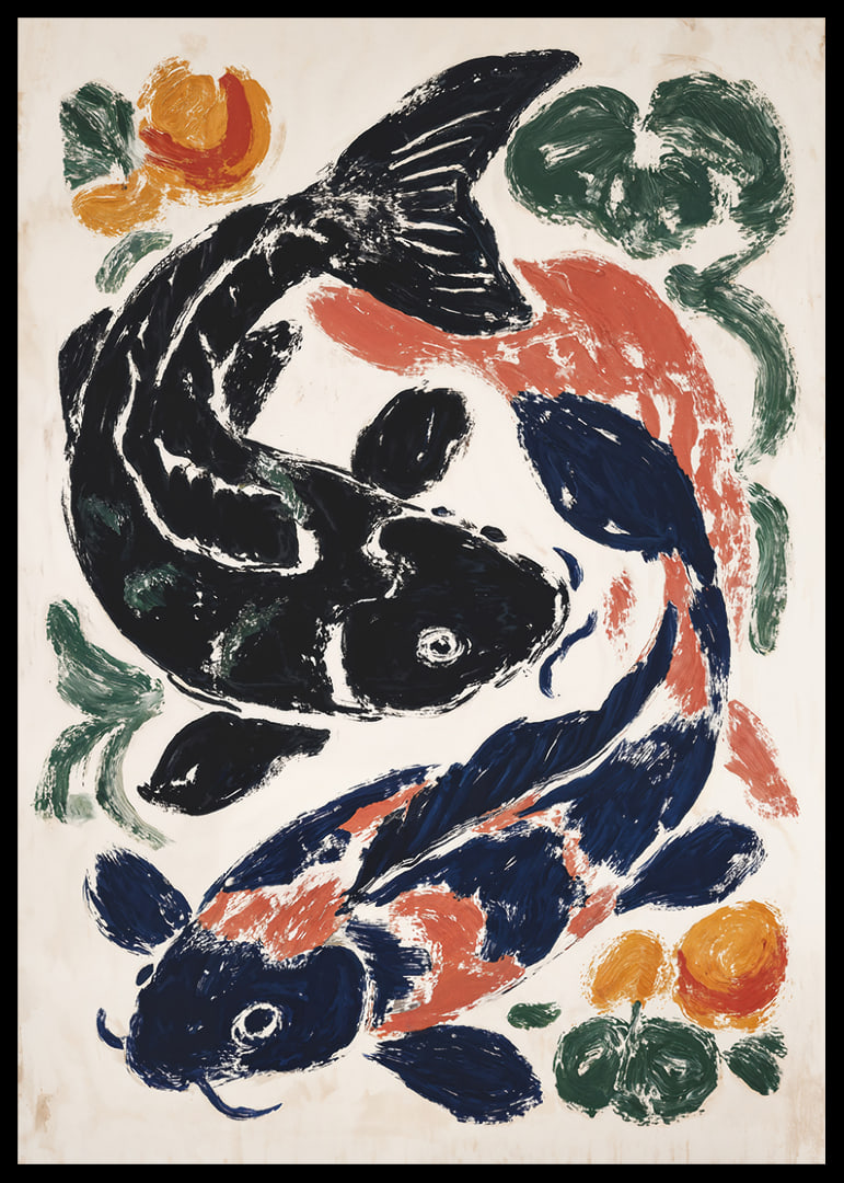 Two koi swim elegantly in perfect harmony.-12