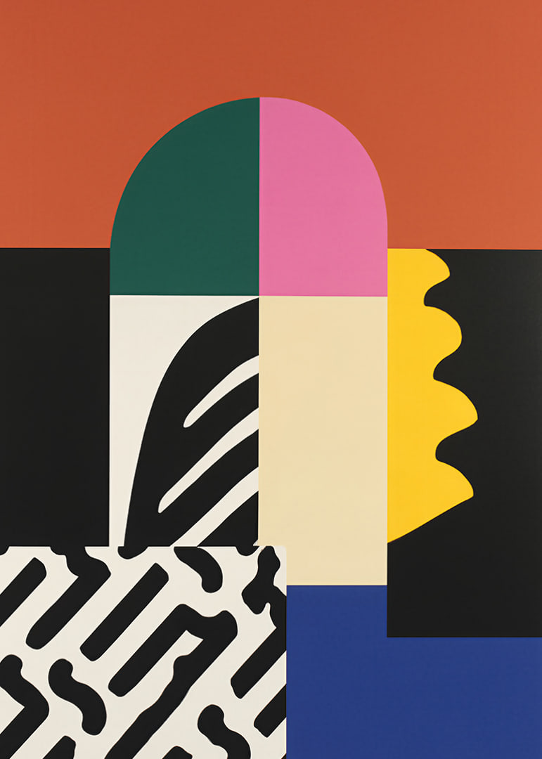Colorful shapes create a playful and dynamic expression.-12