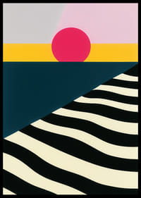 Kleurrijke en opvallende poster met geometrische vormen en diepe contrasten.-2