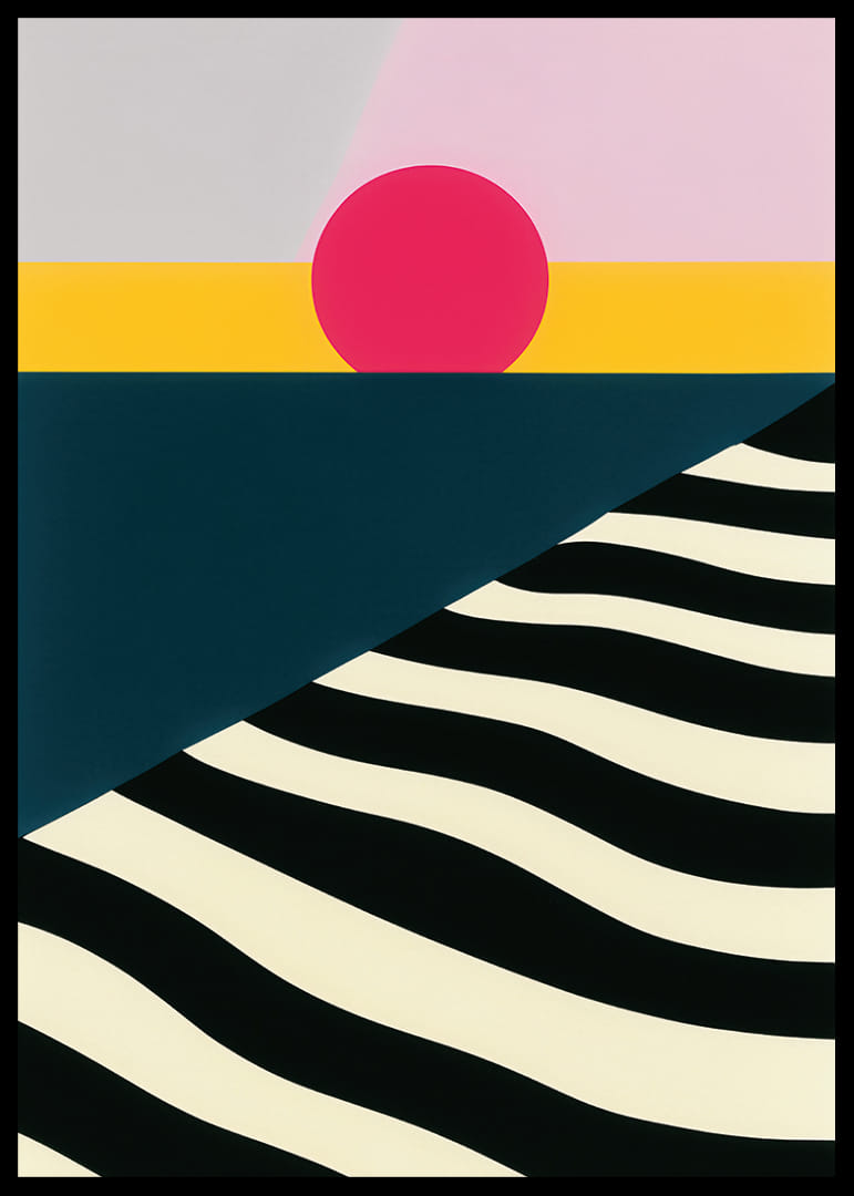 Kleurrijke en opvallende poster met geometrische vormen en diepe contrasten.-12