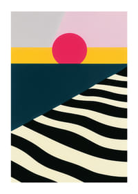 Kleurrijke en opvallende poster met geometrische vormen en diepe contrasten.-1