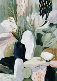 Abstracte bloemen en bladeren dansen in harmonie.-3