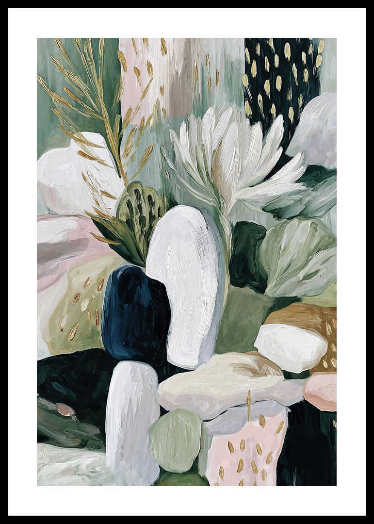 Abstracte bloemen en bladeren dansen in harmonie.-12