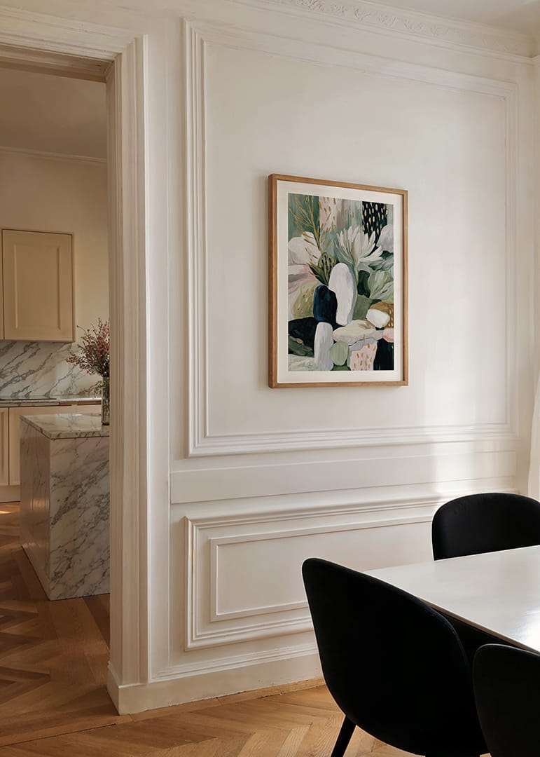 Abstracte bloemen en bladeren dansen in harmonie.-12