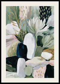 Absztrakt virágok és levelek táncolnak harmóniában.-2