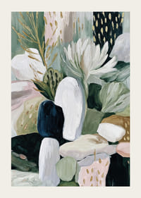 Absztrakt virágok és levelek táncolnak harmóniában.-3