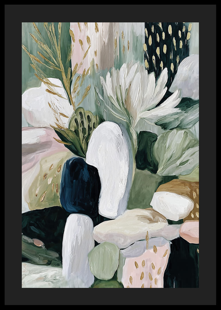 Absztrakt virágok és levelek táncolnak harmóniában.-12