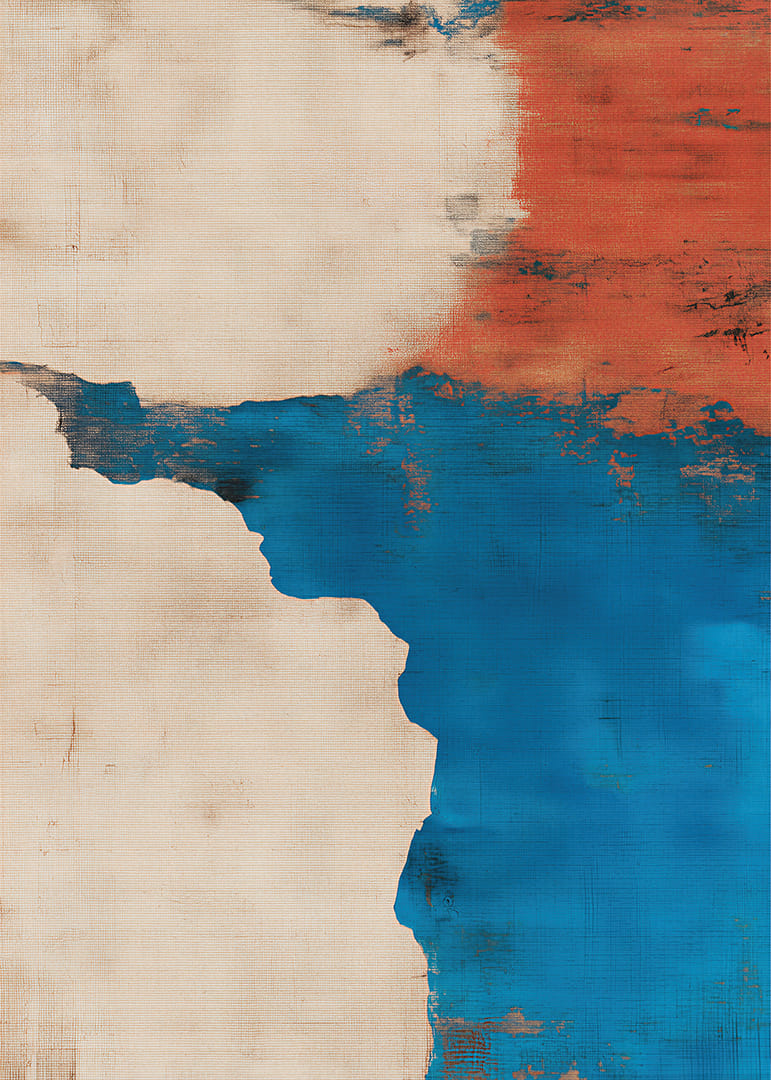 Gedempte harmonieën van blauw en rood creëren een stijlvol kunstwerk.-12