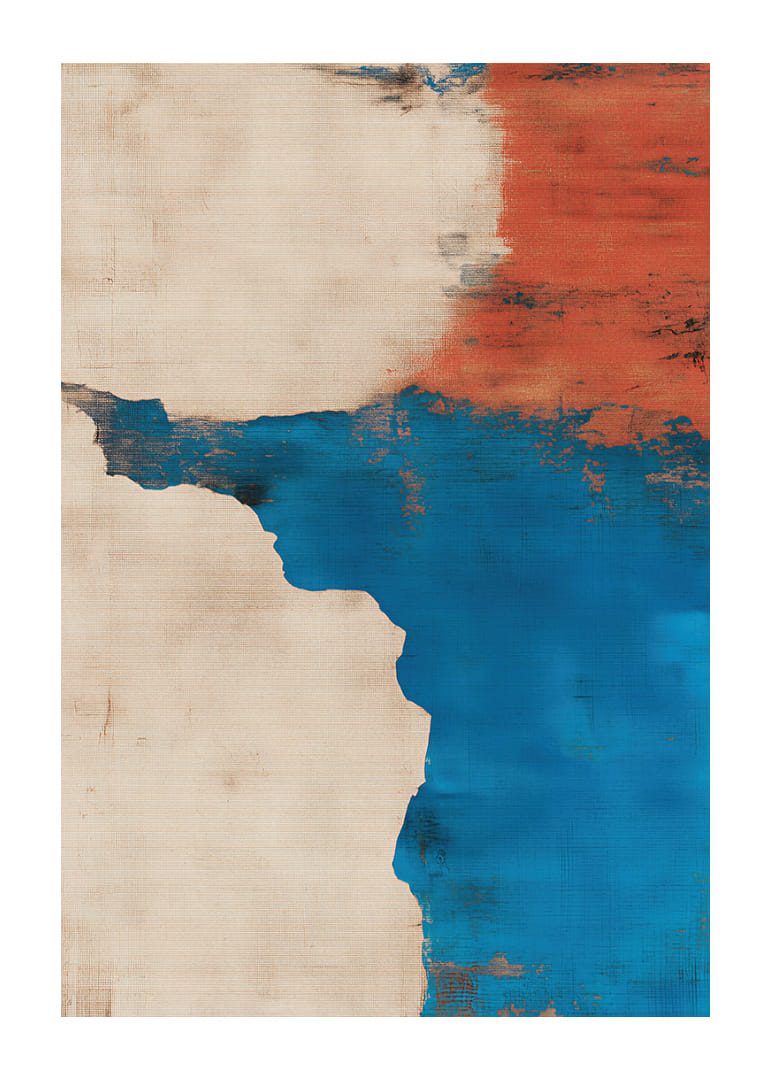 Gedempte harmonieën van blauw en rood creëren een stijlvol kunstwerk.-12