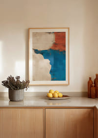 Gedempte harmonieën van blauw en rood creëren een stijlvol kunstwerk.-4