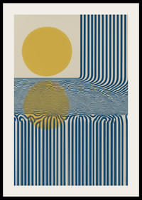 Blå linjer och gyllene sol ger ett hypnotiskt mönster.-2