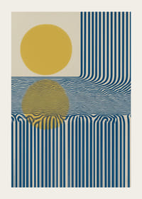 Blå linjer och gyllene sol ger ett hypnotiskt mönster.-3