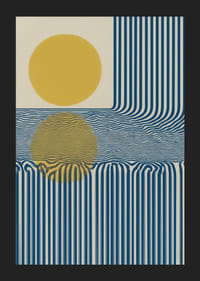 Blå linjer och gyllene sol ger ett hypnotiskt mönster.-5