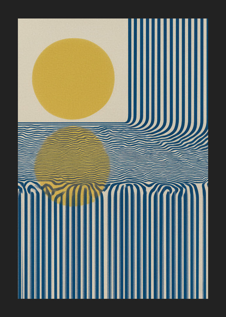 Blå linjer och gyllene sol ger ett hypnotiskt mönster.-12