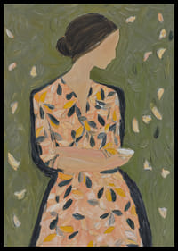 De vrouw, omringd door herfstbladeren in een dromerige wereld.-2