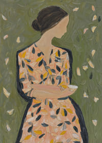 De vrouw, omringd door herfstbladeren in een dromerige wereld.-3