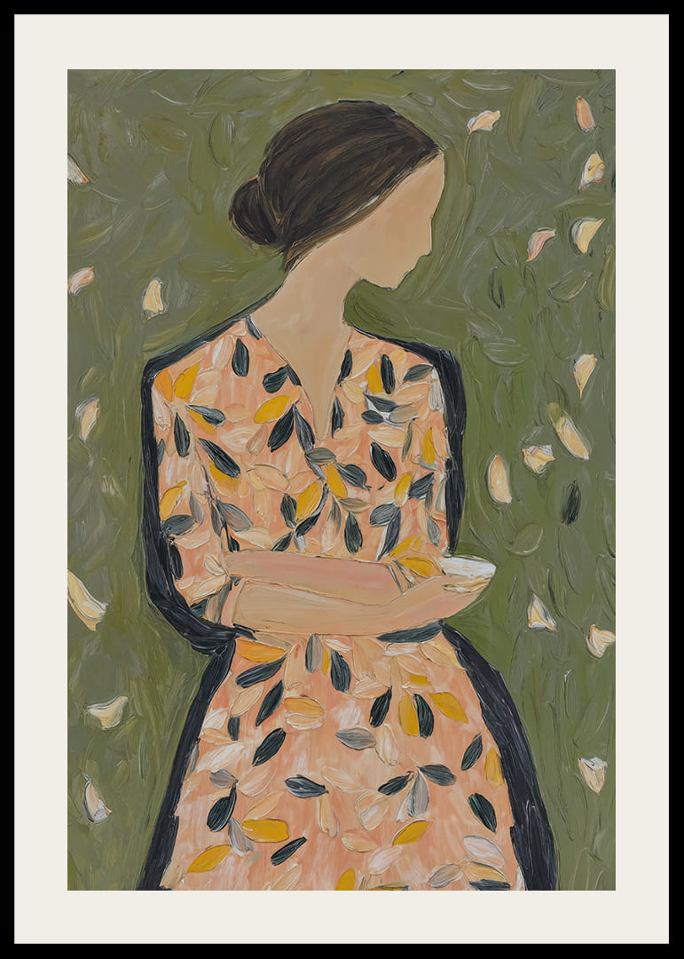 Az őszi levelekkel körülvett nő egy álomszerű világban.-12