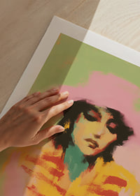 Soft, pastel-colored portrait poster with a dreamlike atmosphere.-9