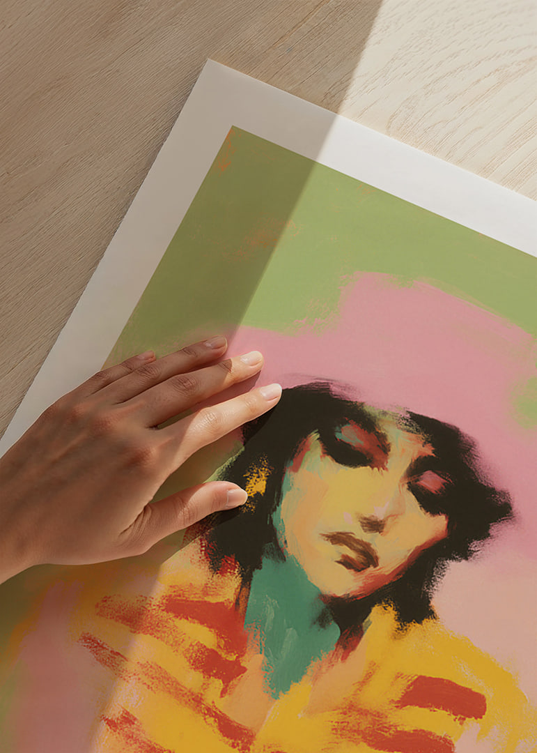 Soft, pastel-colored portrait poster with a dreamlike atmosphere.-12