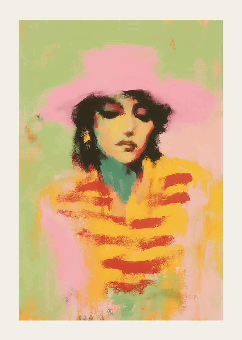 Soft, pastel-colored portrait poster with a dreamlike atmosphere.-12