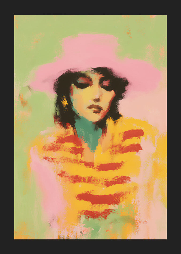 Soft, pastel-colored portrait poster with a dreamlike atmosphere.-12