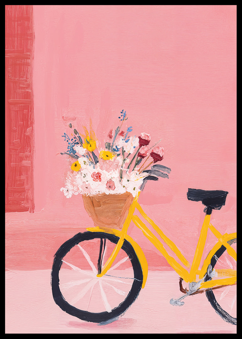 A yellow bicycle with flowers spreads a spring feeling.-12