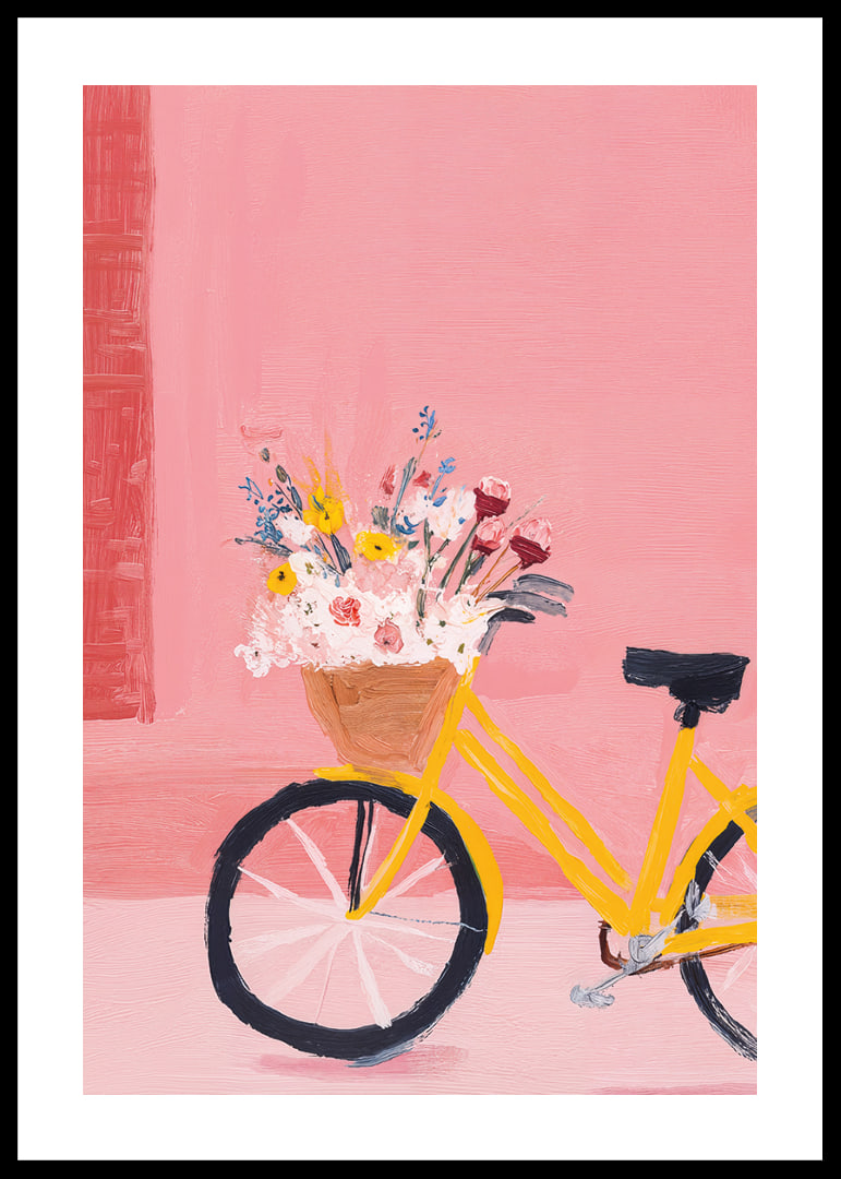 A yellow bicycle with flowers spreads a spring feeling.-12