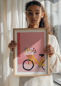 A yellow bicycle with flowers spreads a spring feeling.-8