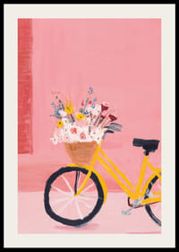 A yellow bicycle with flowers spreads a spring feeling.-2