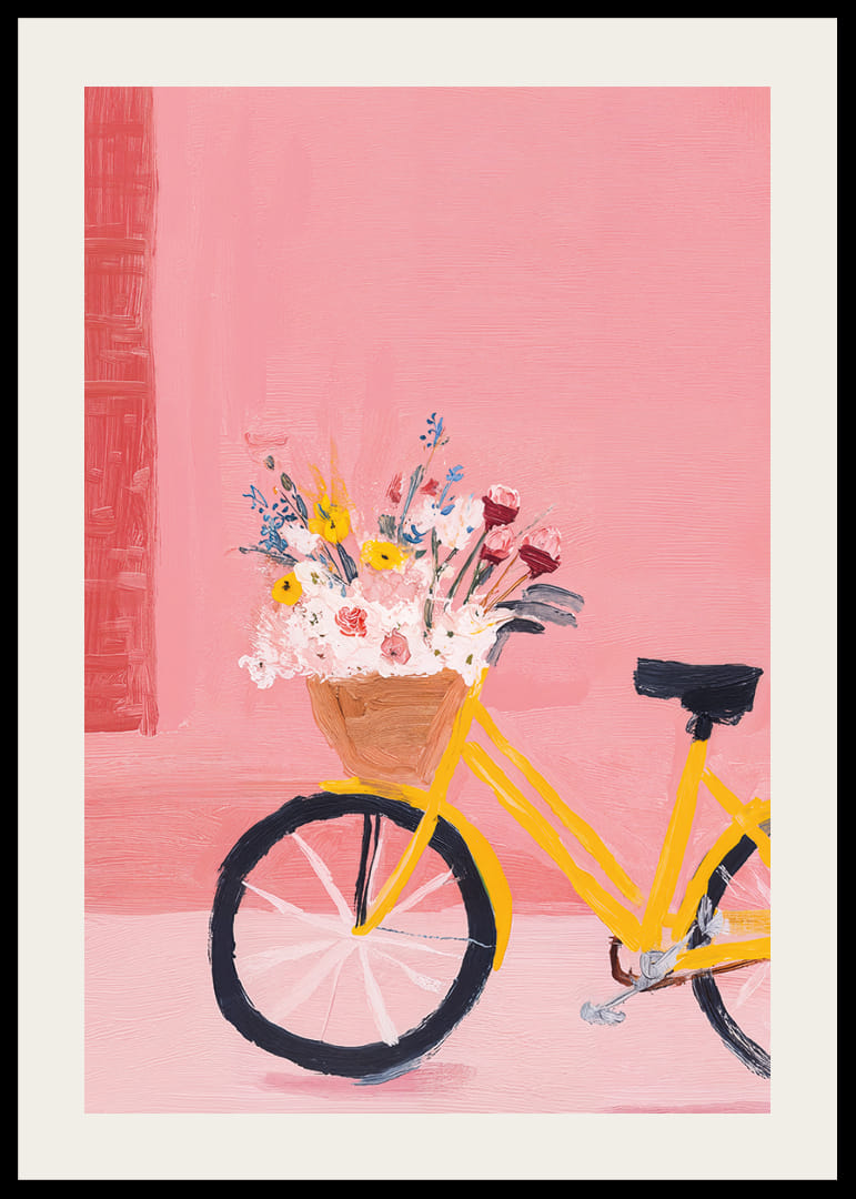 A yellow bicycle with flowers spreads a spring feeling.-12