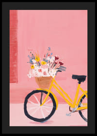 A yellow bicycle with flowers spreads a spring feeling.-4