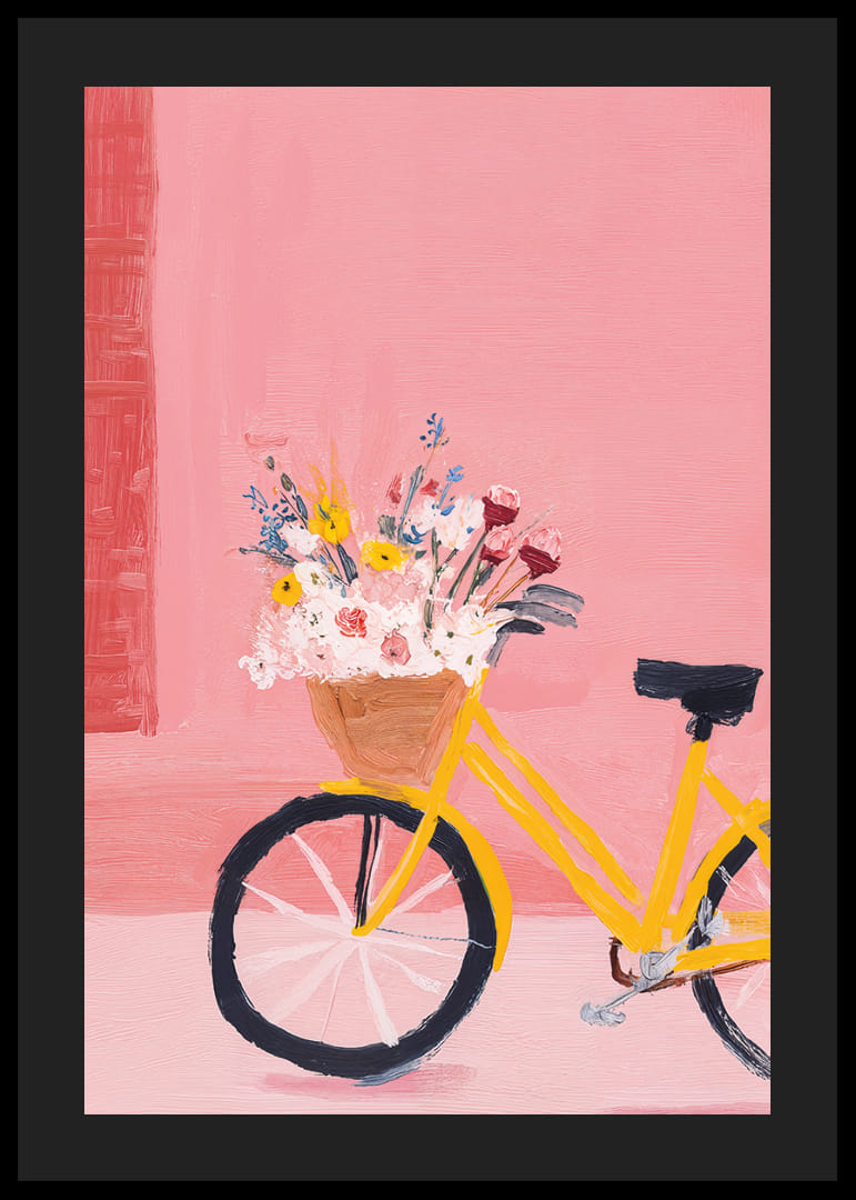 A yellow bicycle with flowers spreads a spring feeling.-12