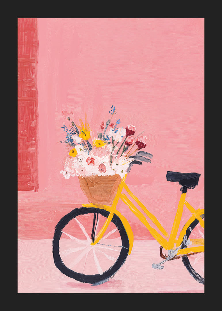 A yellow bicycle with flowers spreads a spring feeling.-12