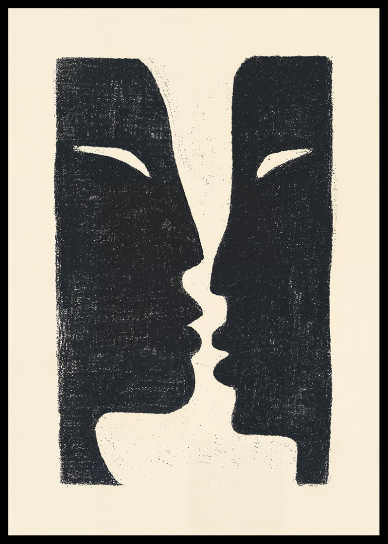 Two faces in conversation in dramatic contrast.-12
