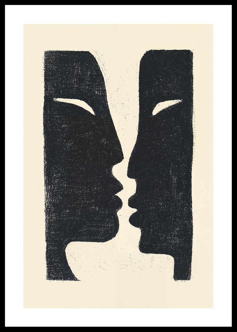 Two faces in conversation in dramatic contrast.-12