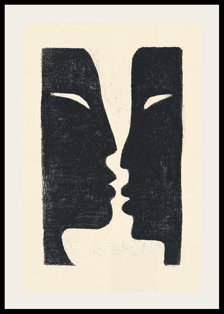 Two faces in conversation in dramatic contrast.-12